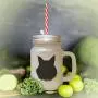 Hot Pink Maine Coon Cat Head Silhouette Frosted Glass Mason Jar With Straw