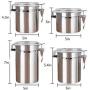 4-Piece 5in Airtight Canister Set Stainless Steel, Food Storage Container with Lids for Tea,Coffee,Snacks, Milk Powder,Beans Canisters.Flour Canister with Clear Acrylic Lid n Locking