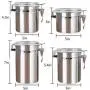 4-teiliges 5-Zoll Luftdichter Behälter Set aus Edelstahl, Lebensmittelbehälter mit Deckeln für Tee, Kaffee, Snacks, Milchpulver, Bohnen, Mehlbehälter mit Klar-Acryl-Deckel und Verriegelung