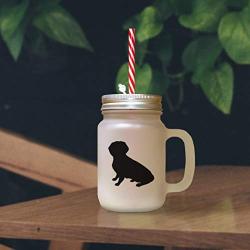 Red Alpine Dachsbracke Silhouette Frosted Glass Mason Jar With Straw