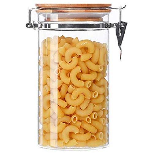 WANGLX ST Glass Food Jar Kitchen Storage Canister Bamboo Lid with Silicone Ring Airtight Cereal Sealed Plastic Container Durable Transparent Keep Dry Fresh, A 1150ml