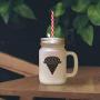 Red Multicolor Cone Ice Image Frosted Glass Mason Jar With Straw