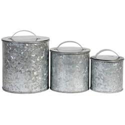 Farmhouse Kitchen Essential Galvanized Metal Storage Canister Jar, Food Safe - Set of 3 (76 oz, 48 oz, 26 oz)