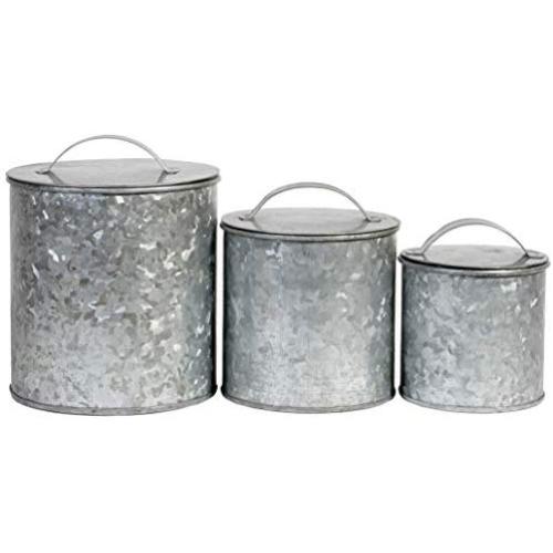 Farmhouse Kitchen Essential Galvanized Metal Storage Canister Jar, Food Safe - Set of 3 (76 oz, 48 oz, 26 oz)