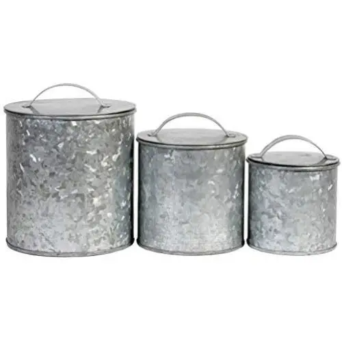 Boîtes de rangement en métal galvanisé, cuisine rustique, alimentaires, lot de 3 (76 oz, 48 oz, 26 oz) Boîtes de rangement en métal galvanisé, cuisine rustique, alimentaires, lot de 3 (76 oz, 48 oz, 26 oz)