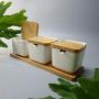 Kitchen seasoning box/Ceramic Condiment Storage Container with Bamboo Tray Lift lid Square jar Spice Jars Box (Color : A)