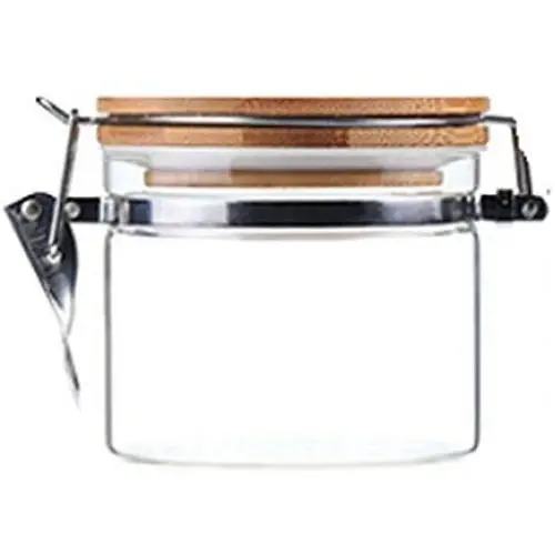 Carriemeow Glas Klarspeicherbehälter Glaskanister mit Luftdichter Verschlussklappe aus Bambus, Küchen-Einklang- und Lagerbehälter für Pasta, Müsli, Kaffee & Tee (Farbe: Klar, Größe: 500ml)