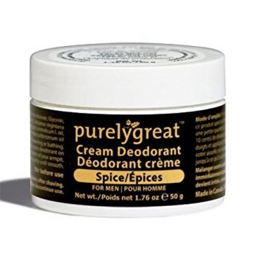 Purelygreat Men’s All Natural Deodorant | Aluminum Free Deodorizer | Long Lasting Deodorant Cream | EWG Verified, Vegan, Cruelty-Free, No Aluminum, No Parabens, BPA Free | Essential Oils (Spice Scent)