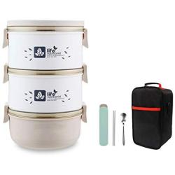 Portable Multi-storey Thermos 304 Stainless Food Flask for kids,Leakproof Insulated Food Containers, Insulated Bag Food Flask (Color : Khaki, Size : 2100ML)