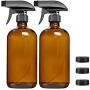 Empty Amber Glass Spray Bottle 2 Pack, SXUDA 16oz Refillable Container for Essential Oils, Cleaning Products, or Aromatherapy-Durable Black Trigger Sprayer w/Mist and Stream Settings & 3 Storage Caps