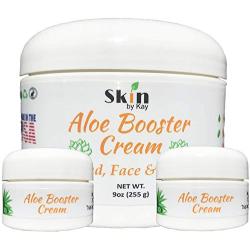 Aloe Vera Cream Face Moisturizer - Skin Healing-Rosacea, Psoriasis Lotion - Aloe Booster Cream-Skin By Kay (9 Ounces and 2 Bonus Travel Jars)