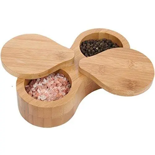 Contenant Double Rond en Bambou Lilys Home, Récipient de Conservation des Épices, Boîte en Bois pour Sel et Poivre Contenant Double Rond en Bambou Lilys Home, Récipient de Conservation des Épices, Boîte en Bois pour Sel et Poivre