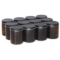 North Mountain Supply 9 Ounce Amber Glass Straight Sided Mason Canning Jars - with 70mm Black Metal Lids - Case of 12