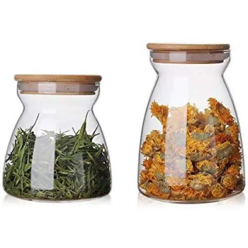 Glasbehälter Set – 2 Größen, Tee-Kaffee-Bohnen-Glasbehälter mit Holzdeckeln, ideal für Lebensmittel, Kekse, Mehl, Zucker, Gewürze (23oz & 37oz)
