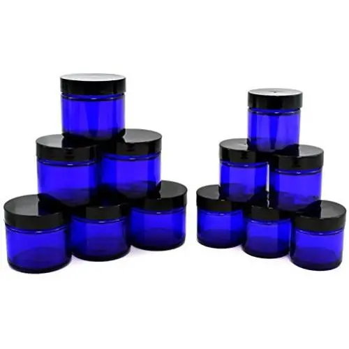 Combination 12 Pack of Cobalt Blue 1oz & 2oz Glass Straight Sided Jars, Lids Included; Empty Refillable Containers for Cosmetics, Creams, Lotions, Essential Oils (6 of Each) Combination 12 Pack of Cobalt Blue 1oz & 2oz Glass Straight Sided Jars, Lids Included; Empty Refillable Containers for Cosmetics, Creams, Lotions, Essential Oils (6 of Each)