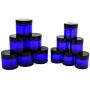 Combination 12 Pack of Cobalt Blue 1oz & 2oz Glass Straight Sided Jars, Lids Included; Empty Refillable Containers for Cosmetics, Creams, Lotions, Essential Oils (6 of Each)