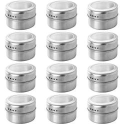 Hemoton 12pcs Magnetic Spice Tin Storage Spice Containers Magnetic Spice Jars Organizer Storage Condiment Container Set,Window Top Lid with Sift or Pour, Magnetic on Refrigerator and Grill