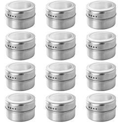 Hemoton 12pcs Magnetic Spice Tin Storage Spice Containers Magnetic Spice Jars Organizer Storage Condiment Container Set,Window Top Lid with Sift or Pour, Magnetic on Refrigerator and Grill