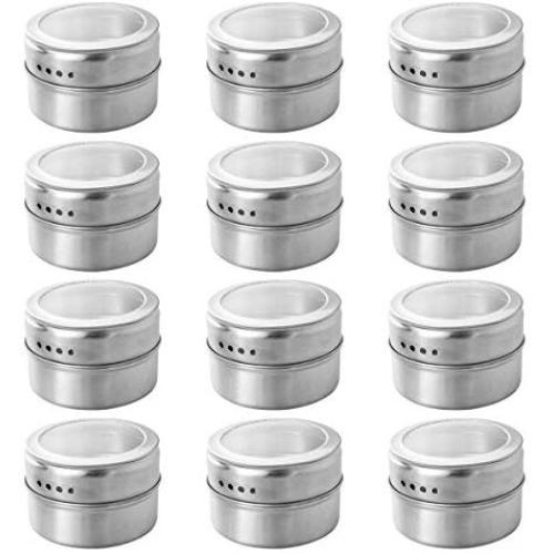 Hemoton 12pcs Magnetic Spice Tin Storage Spice Containers Magnetic Spice Jars Organizer Storage Condiment Container Set,Window Top Lid with Sift or Pour, Magnetic on Refrigerator and Grill