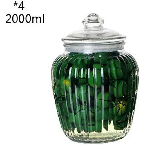 Glas Küchen-Lebensmittelbehälter Set, 4 Apfelförmige Gewürzflaschen mit klarem Deckel, Luftdichter Lebensmittel- und Gewürzbehälter, 2L