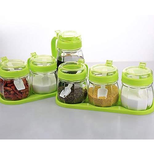 Tree House Canisters Sets for The Kitchen, Small Glass Storage Jar Seasoning Pot with Lids Pack of 6-F 350mlx5+600ml