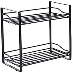 Wrought Iron Double Seasoning Bottle Rack Kitchen Countertop Seasoning Jar Storage Rack Kitchen Storage Rack (Color : Black)