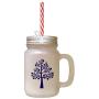 Navy Love Tree Frosted Glass Mason Jar With Straw