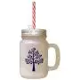 Navy Love Tree Frosted Glass Mason Jar With Straw Navy Love Tree Frosted Glass Mason Jar With Straw
