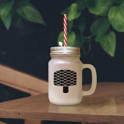 Red Orange Ice Image Frosted Glass Mason Jar With Straw