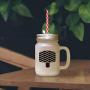 Red Orange Ice Image Frosted Glass Mason Jar With Straw