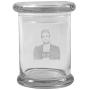 Clear 8 oz Glass Herb Stash Jar and Lid with Johnny Cash Mugshot Logo from Smoke Promos