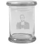 Clear 8 oz Glass Herb Stash Jar and Lid with Johnny Cash Mugshot Logo from Smoke Promos Clear 8 oz Glass Herb Stash Jar and Lid with Johnny Cash Mugshot Logo from Smoke Promos