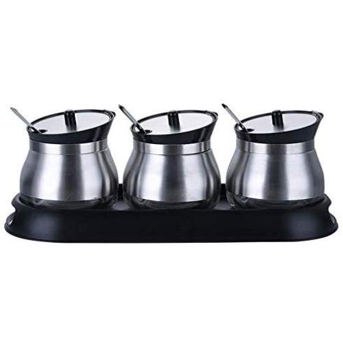 DUDDP Storage Spice lar set Spice Jars Stainless Steel Seasoning jar, Spice Storage Set, with Glass Body & Matched Spoons, Easy to Clean & convinient (Color : Silver)