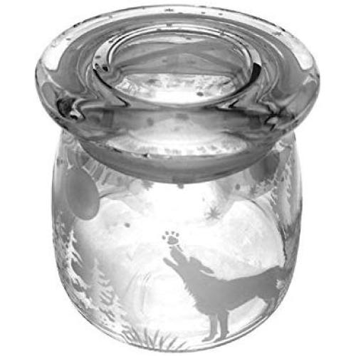 IncisoArt Hand Etched Vibe Storage Jar Sandblasted (Sand Carved) Glass Handmade USA Custom (Howling Wolf Moon Forest Mountains, 12.25 Ounce (362ml))