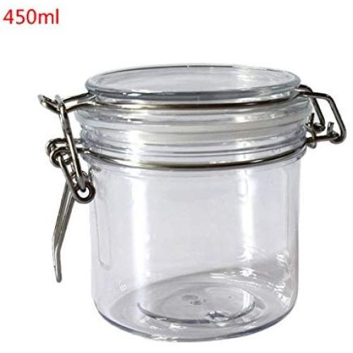 RUZYY 450ML Plastic Round Clip Top Storage Jar with Airtight Seal Lid Kitchen Food Container Tableware Preserving Cosmetic Cream Organizer