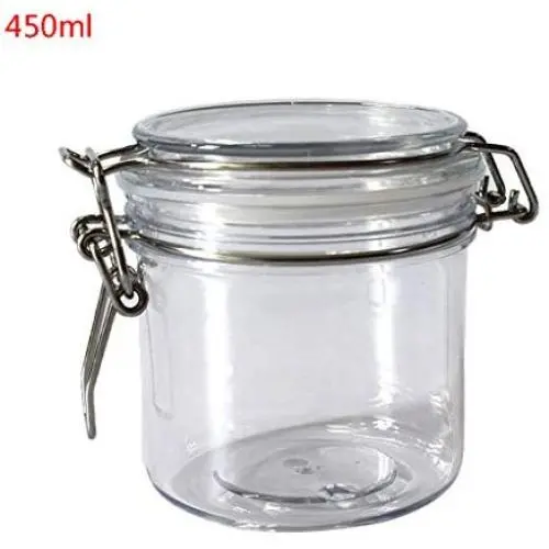Bouteille en plastique ronde de 450 ml avec couvercle clipsable étanche - RUZYY, récipient de stockage pour cuisine, contenants alimentaires, ustensiles de table, conservateur, organiseur de crème cosmétique.