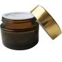 TOPWEL 30ML(1 OZ) Amber Glass with Glod Cap Empty Refillable Cosmetic Cream Jar Pot Bottle Container (3PCS)