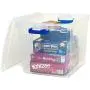 Homz Plastic Storage, Modular Stackable Storage Bins with Blue Latching Handles, 31 Quart, Clear, 4-Pack Homz Plastic Storage, Modular Stackable Storage Bins with Blue Latching Handles, 31 Quart, Clear, 4-Pack