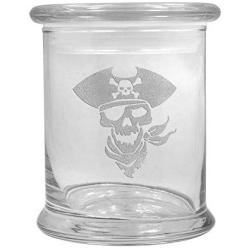 12 oz Clear Glass storage Herb Stash Jar and Lid with Pirate Skull Logo