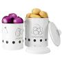 G.a HOMEFAVOR Set of 2 Antique Cream Vintage Potato Onion Kitchen Storage Canisters Jars Pots Containers 2 Pack Set, Potatoe, Onion Bin Caddy, With Aerating Tin Storage Holes & Metal Lid