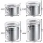 4-teiliges Edelstahl-Airtight-Behälterset, Schöne Lebensmittelbehälter für die Küche, Tee, Zucker, Kaffee, Caddy, Mehlbehälter mit Klarem Acryldeckel und Verriegelungsklemme (bis zu 1950 ml)