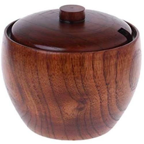 RingBuu Seasoning Jar - Japanese Style Wooden Seasoning Pot Salt Cans Spice Jar with Lid for Kitchen Home
