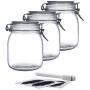 YEBODA 32oz Food Storage Canister Glass Jars with Clamp Airtight Lids and Silicone Gaskets for Multi-Purpose Kitchen Containers - Clear Square (3 Pack)