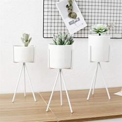 White Ceramic Plant Pot With Metal Frame Nordic Home Simple Decor Table Vase Chic Cosmetic Brush Storage Jar Chic Candle Can,01