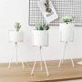 White Ceramic Plant Pot With Metal Frame Nordic Home Simple Decor Table Vase Chic Cosmetic Brush Storage Jar Chic Candle Can,01