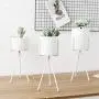 Weißer Keramik Blumentopf mit Metallrahmen, nordisches Wohnen, schlichte Dekoration, Tischvase, schicker Kosmetikbürstenbehälter, Chic-Kerzenhalter.