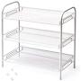 3-Tier Countertop Rack, EZOWare Mesh Storage Organizer Tabletop Shelf for Kitchenware Bathroom Cans Foods Spice Office - White