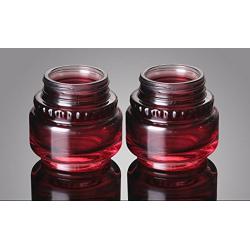 2 Pcs 50ml/1.7oz Empty Upscale Refillable Wine Red Glass with Black Lid Cosmetic Cream Jar Bottle Storage Container