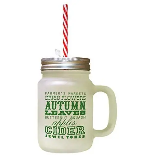 Waldgrün Herbstblätter Butternusskürbis Äpfel Zierglas-Glasbehälter mit Strohhaler