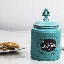 Ceramic Canister, Kitchen Jar, Food Storage Container, With Medallion Finial Lid - Aqua